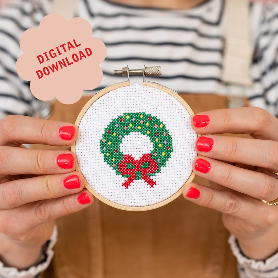Cotton Clara Wreath Mini Cross Stitch PDF Pattern – Instant Download