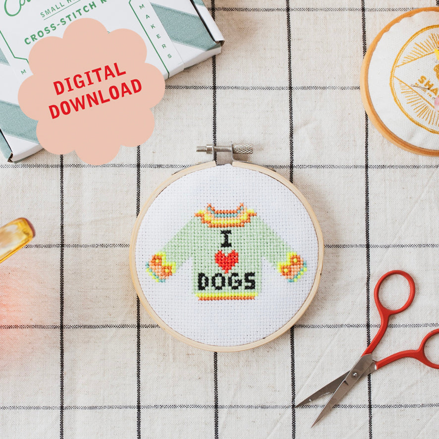 I Love Dogs Mini Cross Stitch PDF Pattern – Instant Download