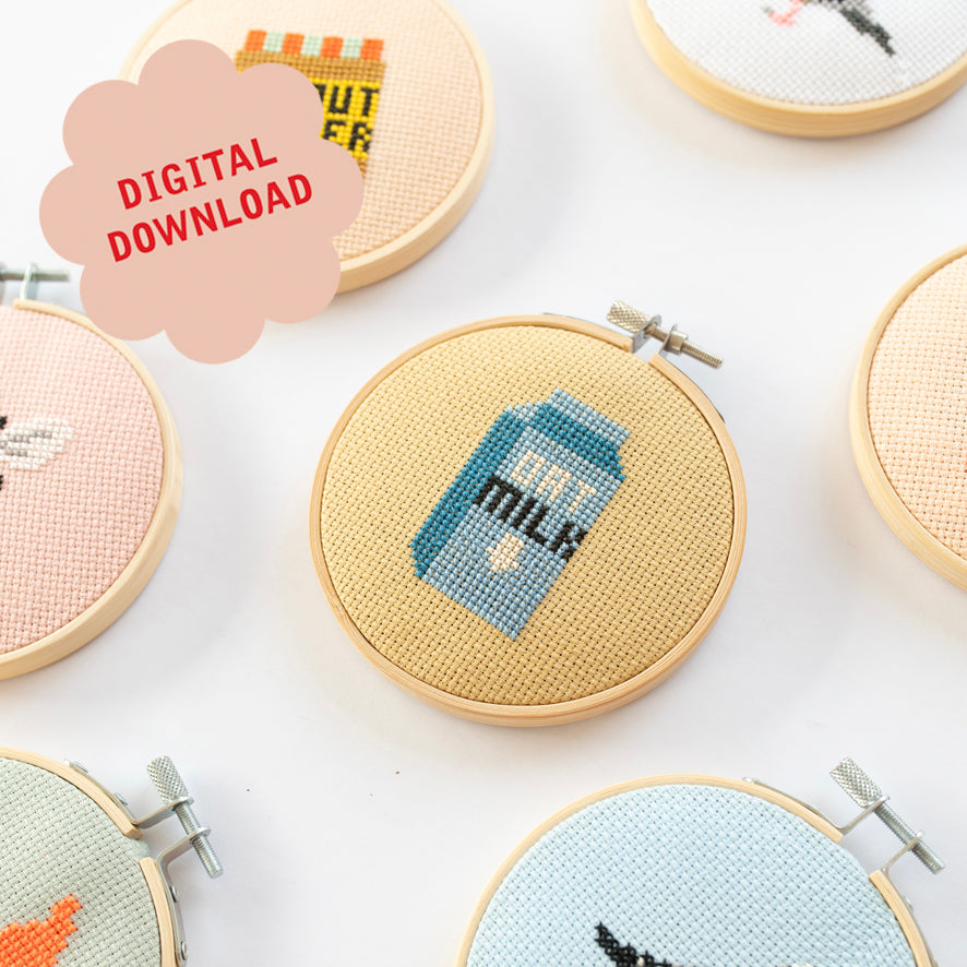 Oat Milk Mini Cross Stitch PDF Pattern – Instant Download