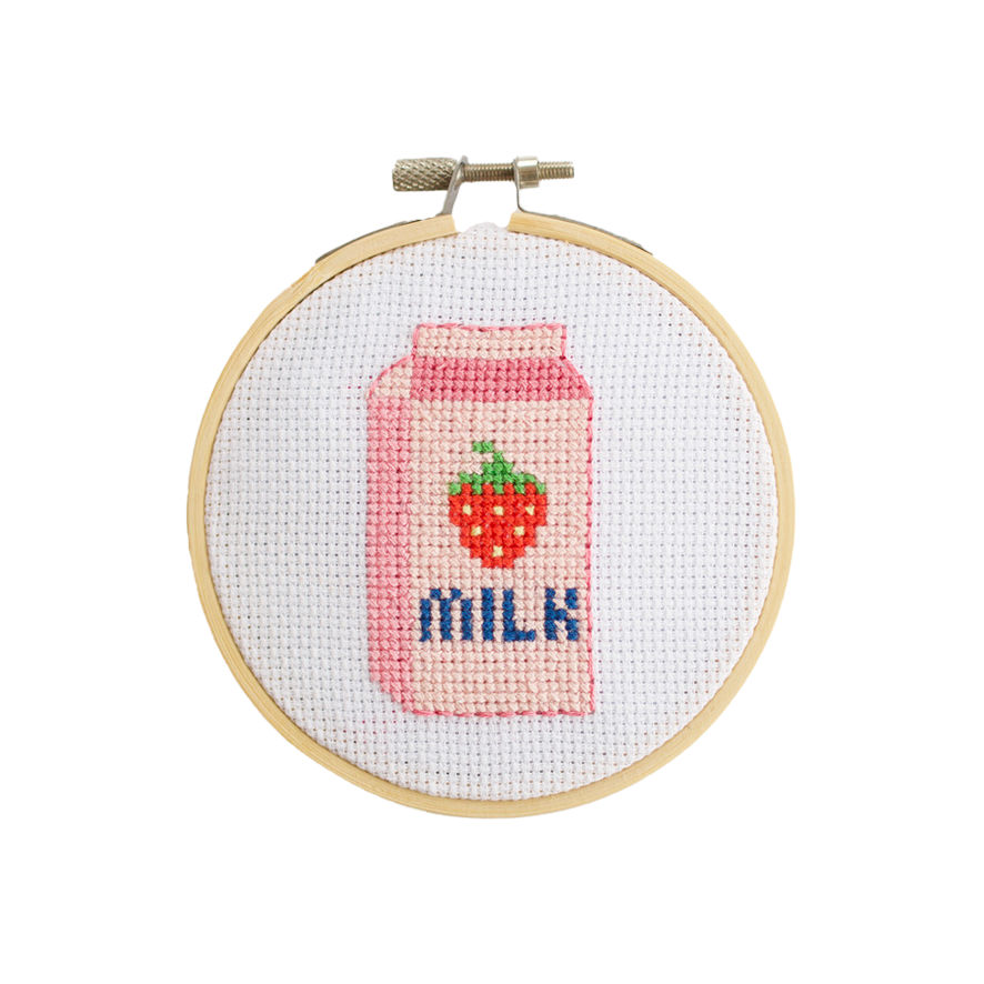 Strawberry Milk Beginner Cross Stitch Kit