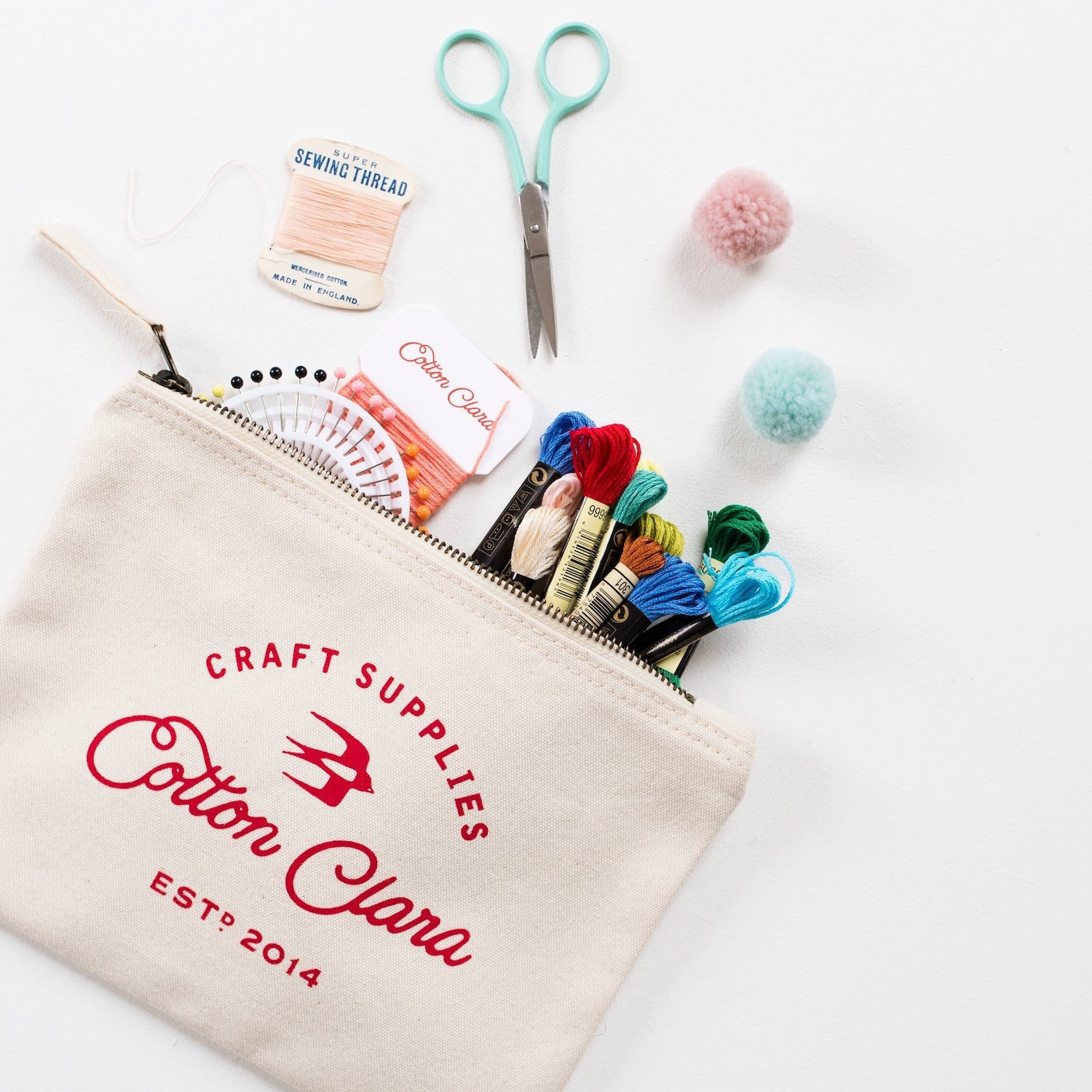 Cotton Clara Sewing Zipper Pouch In Cream