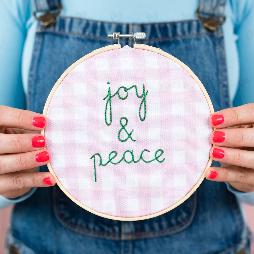 Joy and Peace Gingham Embroidery Hoop Kit