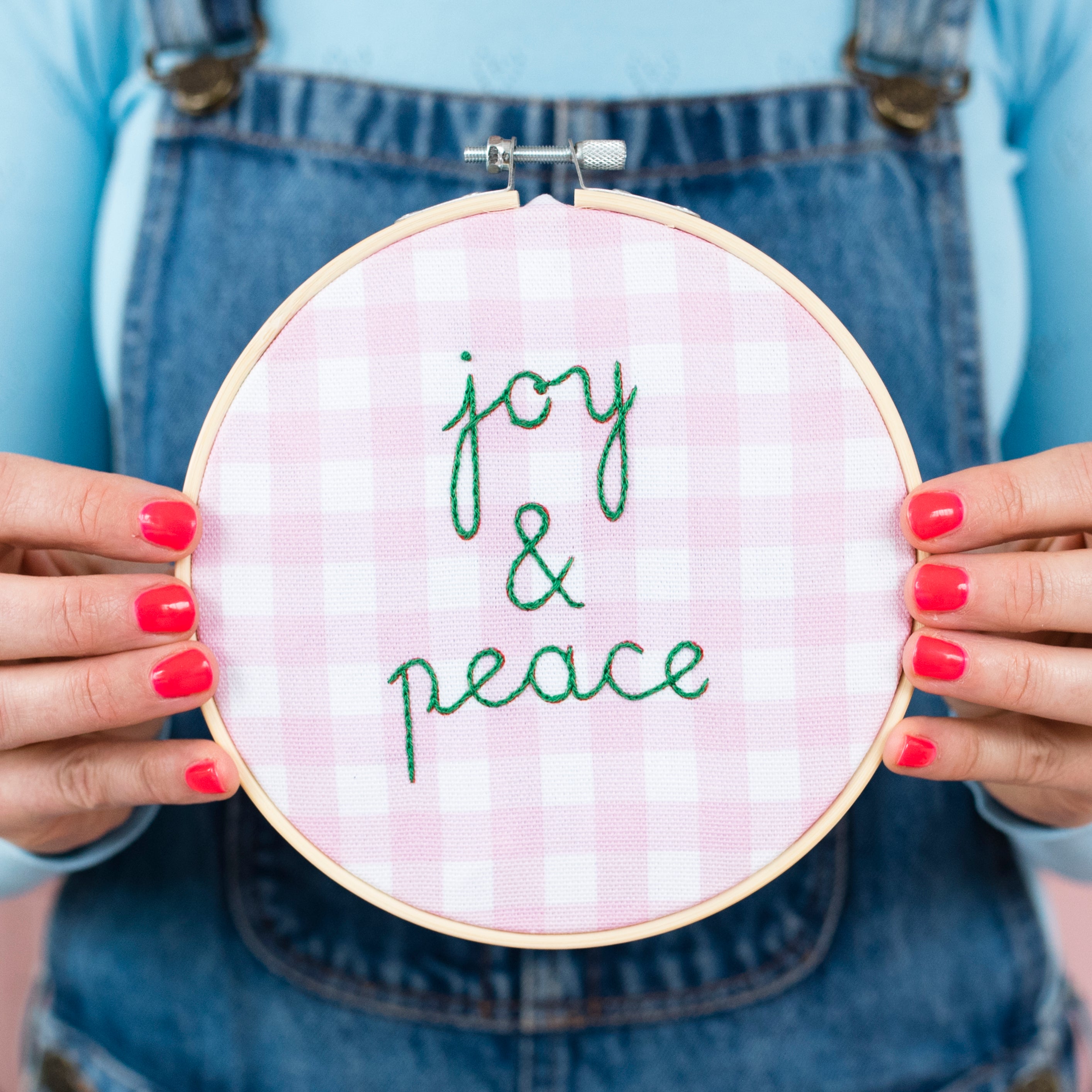 Joy and Peace Gingham Embroidery Hoop Kit