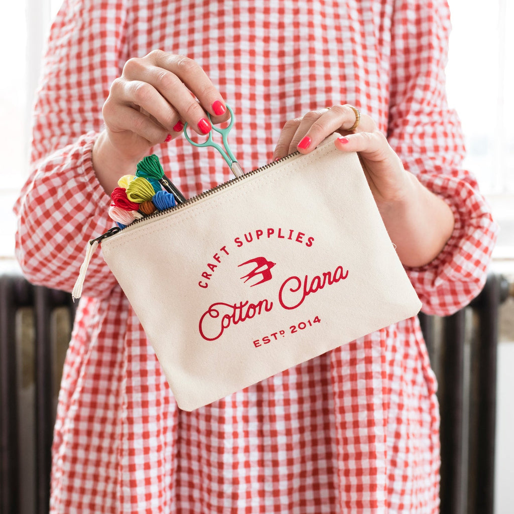 Cotton Clara Sewing Zipper Pouch In Cream