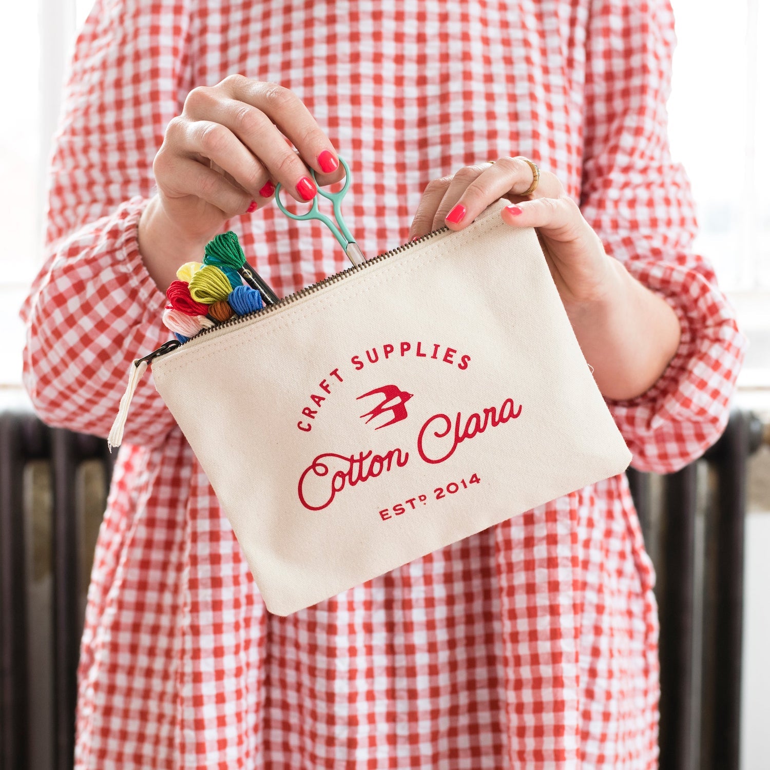 Cotton Clara Sewing Zipper Pouch In Cream