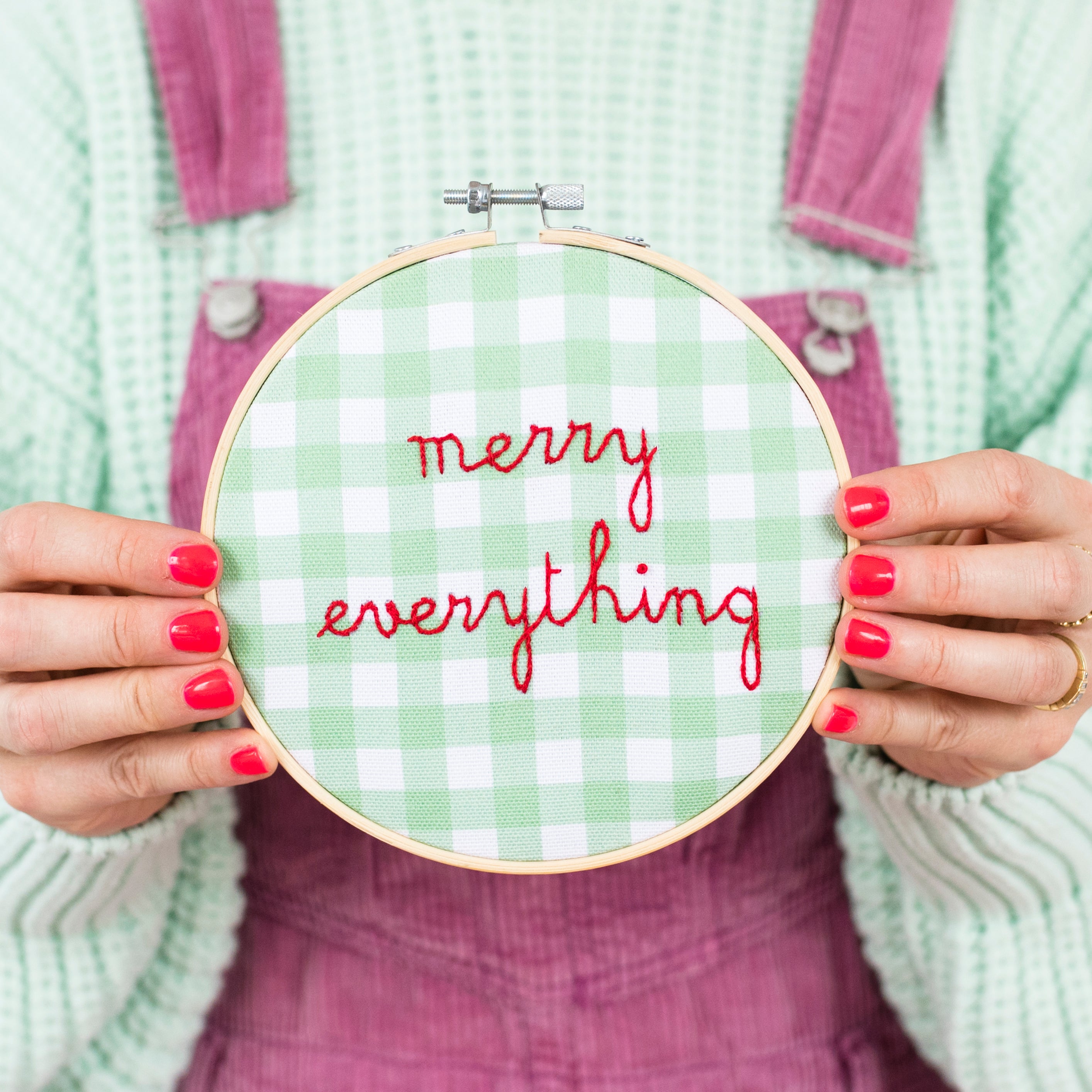 Merry Everything Gingham Embroidery Hoop Kit