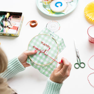 Merry Everything Gingham Embroidery Hoop Kit