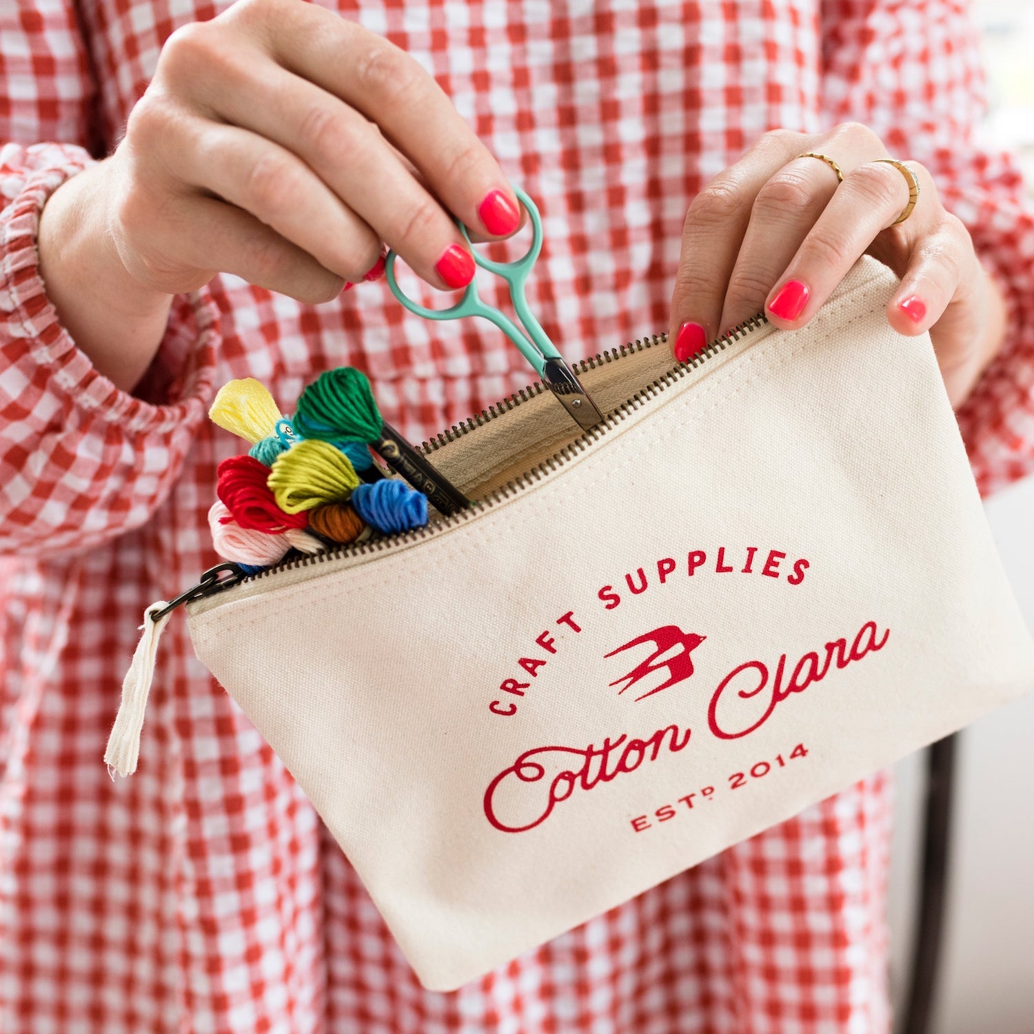 Cotton Clara Sewing Zipper Pouch In Cream