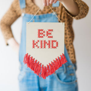 Be kind wooden embroidery kit in coral