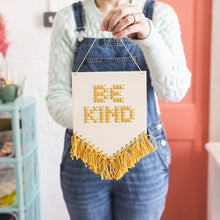 Load image into Gallery viewer, Be kind wooden embroidery kit in mustard