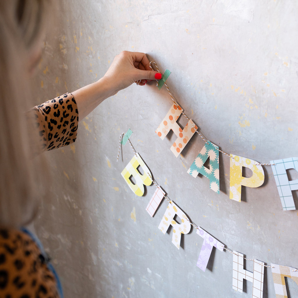cut out garland postcard banner - happy birthday