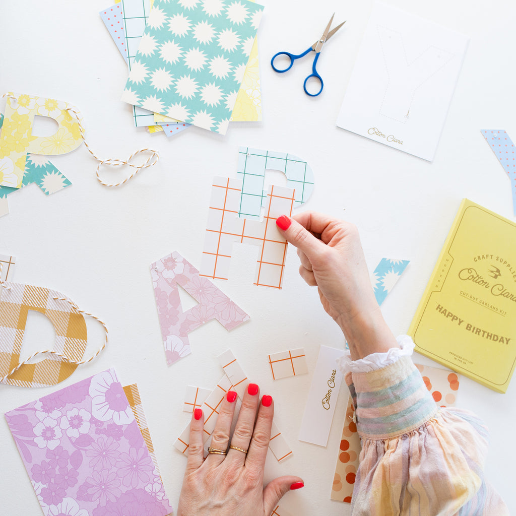 cut out garland postcard banner - happy birthday