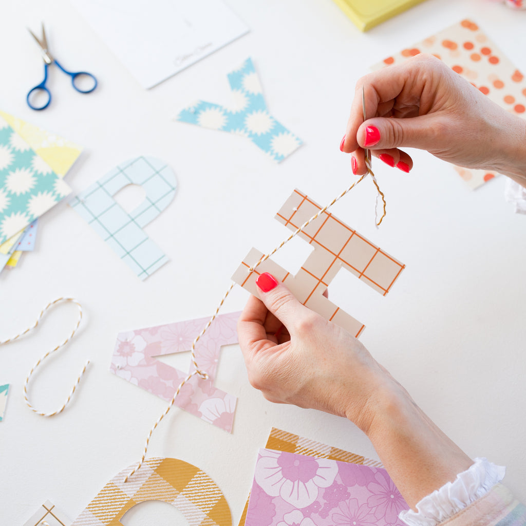 cut out garland postcard banner - happy birthday