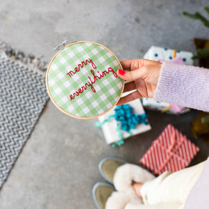 Merry Everything Gingham Embroidery Hoop Kit