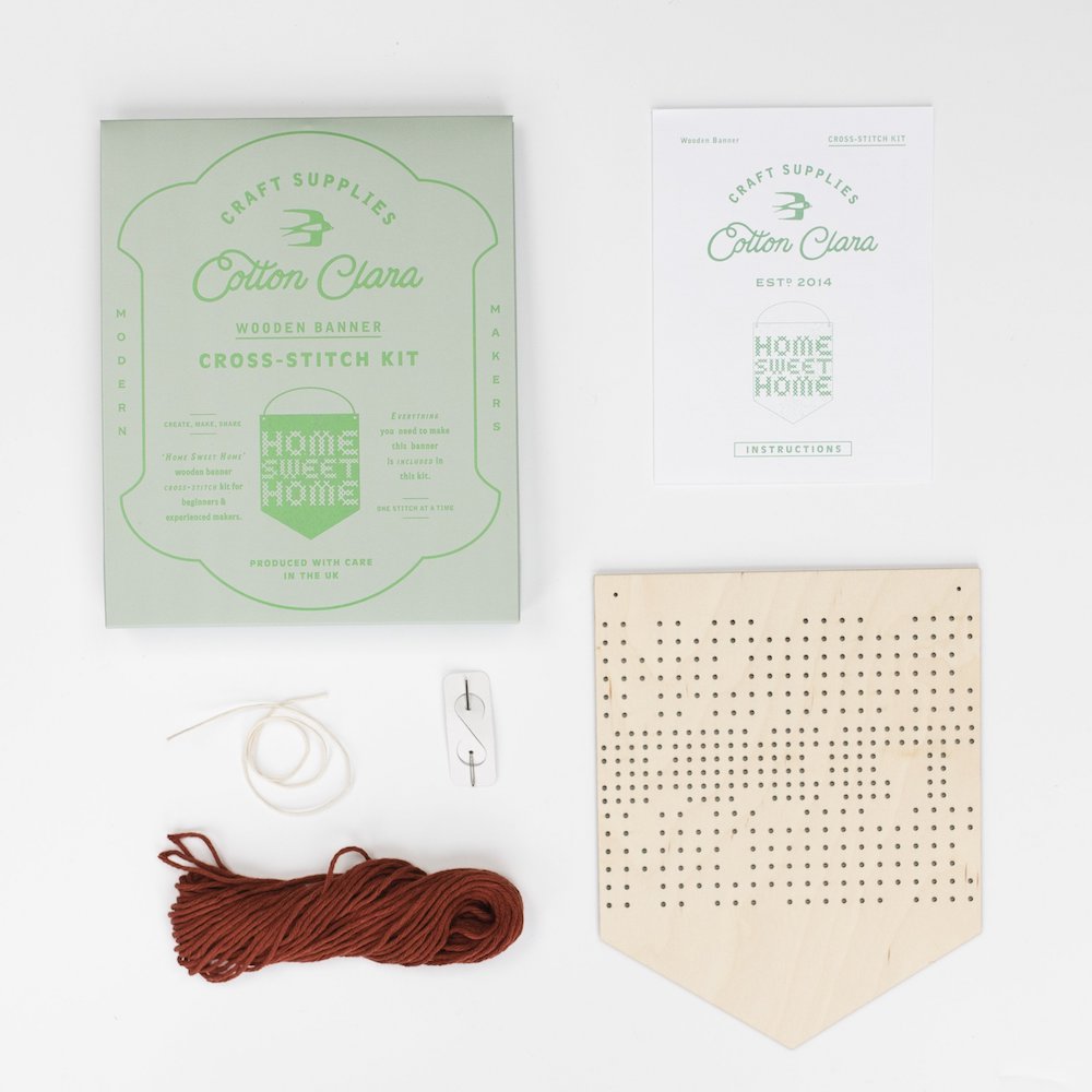 Home Sweet Home wooden embroidery kit rust