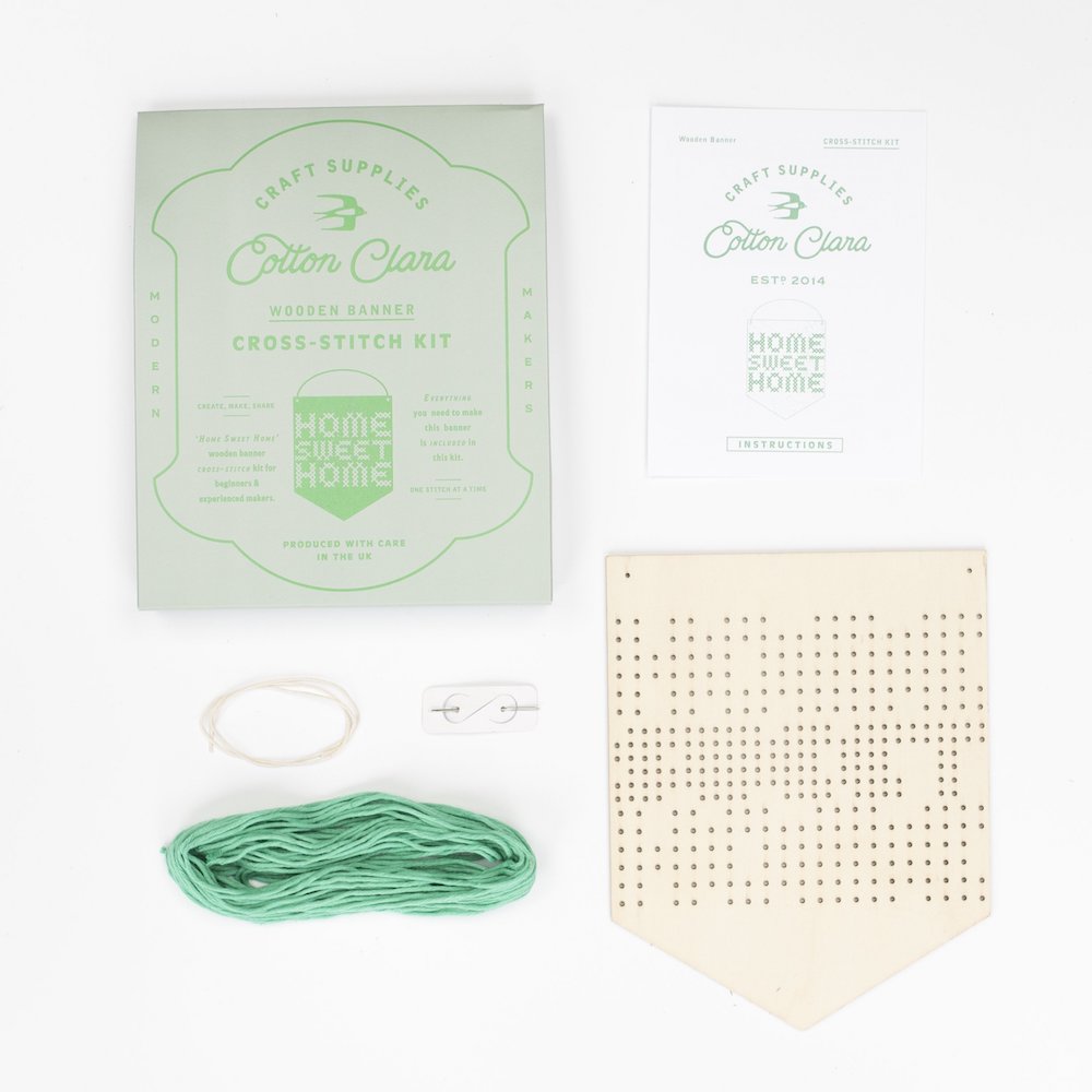 Home Sweet Home wooden embroidery kit turquoise