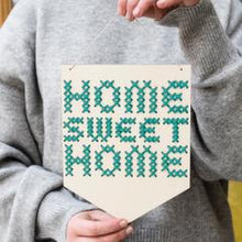 Load image into Gallery viewer, Home Sweet Home wooden embroidery kit in turquoise