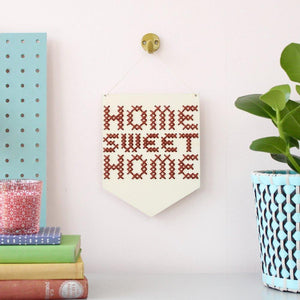 Home Sweet Home wooden embroidery kit in rust