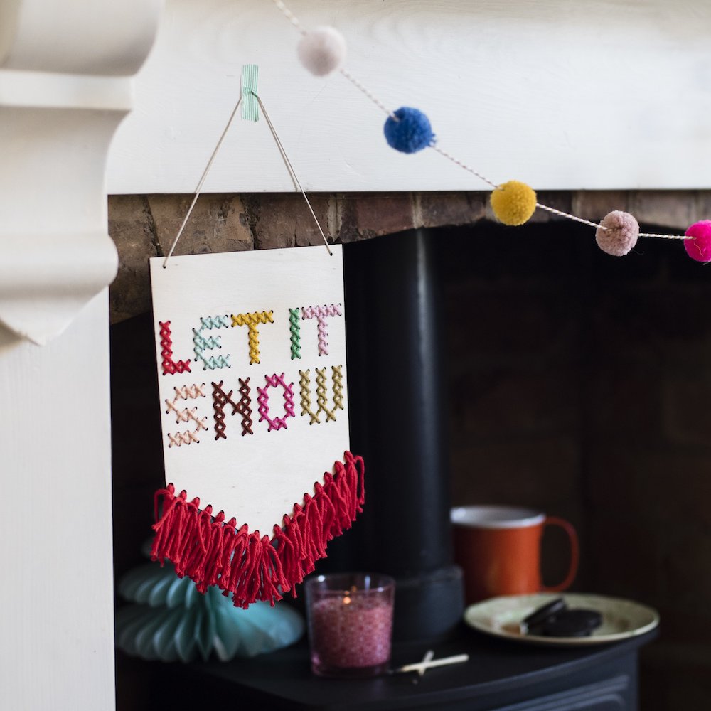 Let it snow wooden board embroidery kit