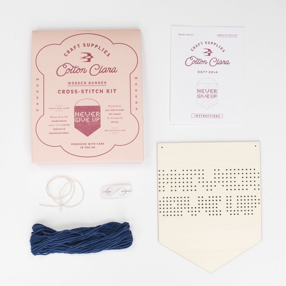 Never Give Up wooden board embroidery kit