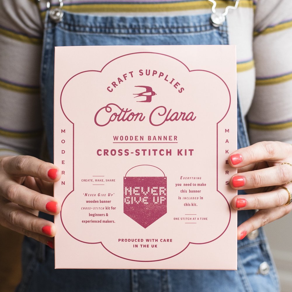 Never Give Up wooden board embroidery kit packaging