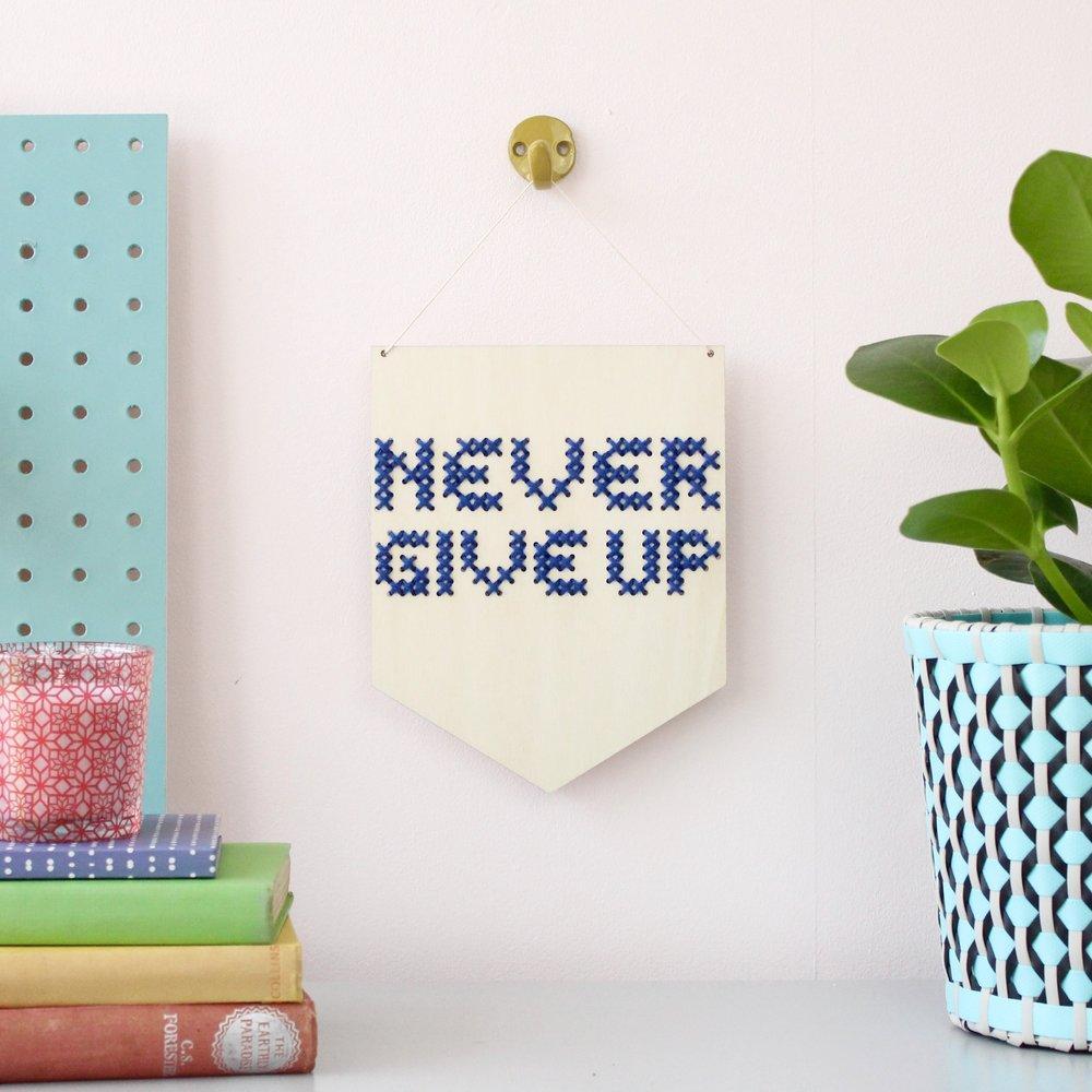 Never Give Up wooden board embroidery kit 
