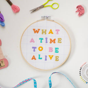What A Time To Be Alive Elizabeth Olwen Hoop Embroidery Kit