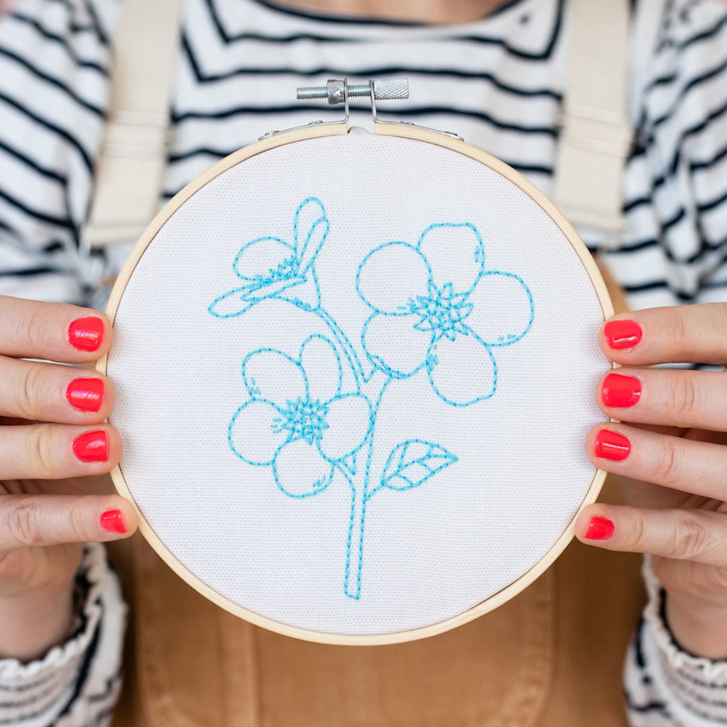 Cotton Clara Embroidery Kits Forget Me Not Embroidery Hoop Kit