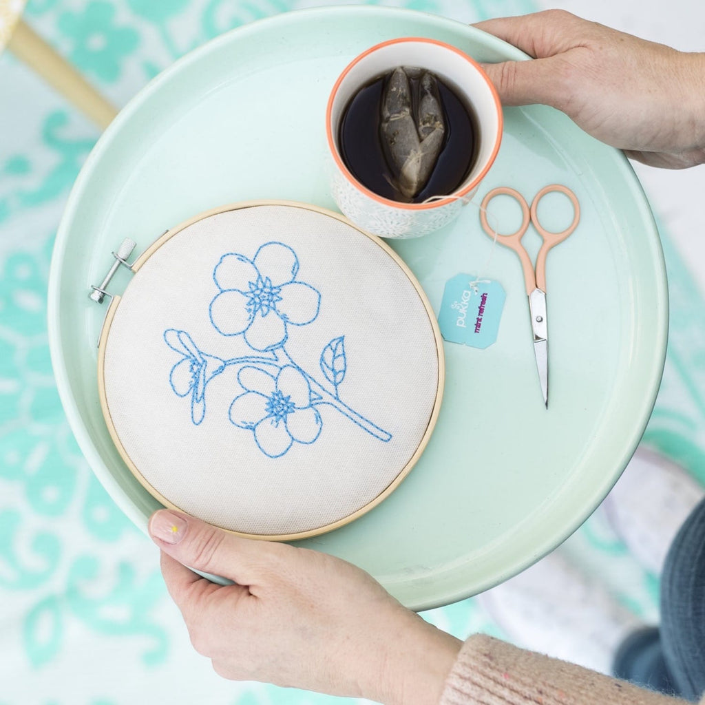 Cotton Clara Embroidery Kits Forget Me Not Embroidery Hoop Kit