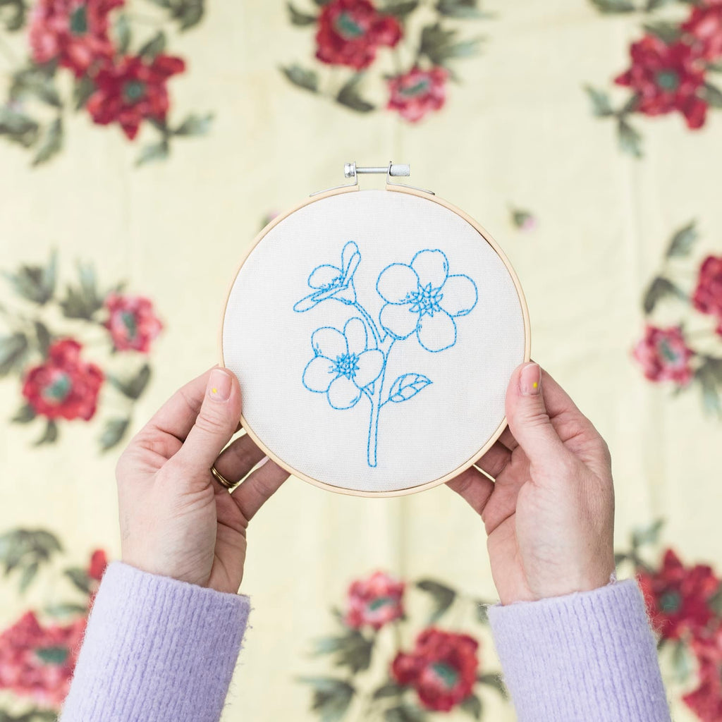 Cotton Clara Embroidery Kits Forget Me Not Embroidery Hoop Kit