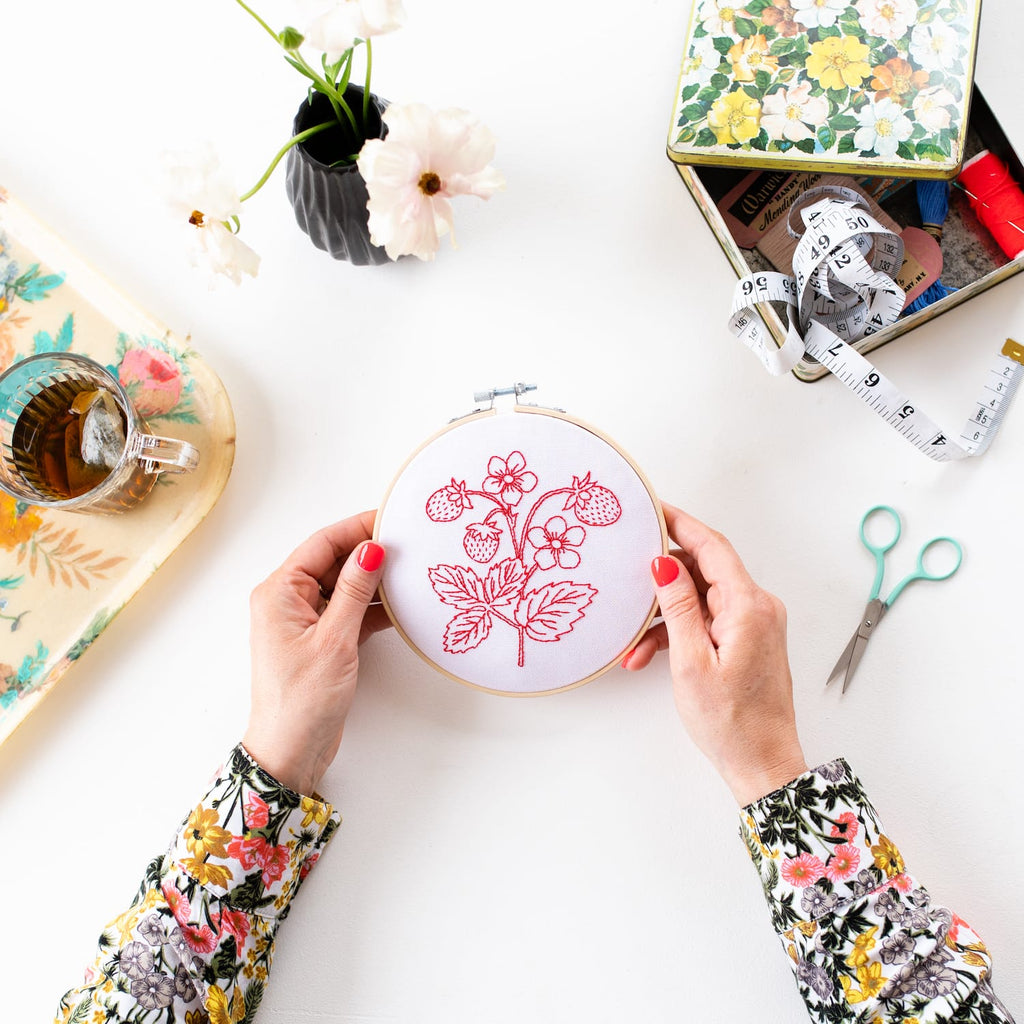 Cotton Clara Strawberry Embroidery Hoop Kit