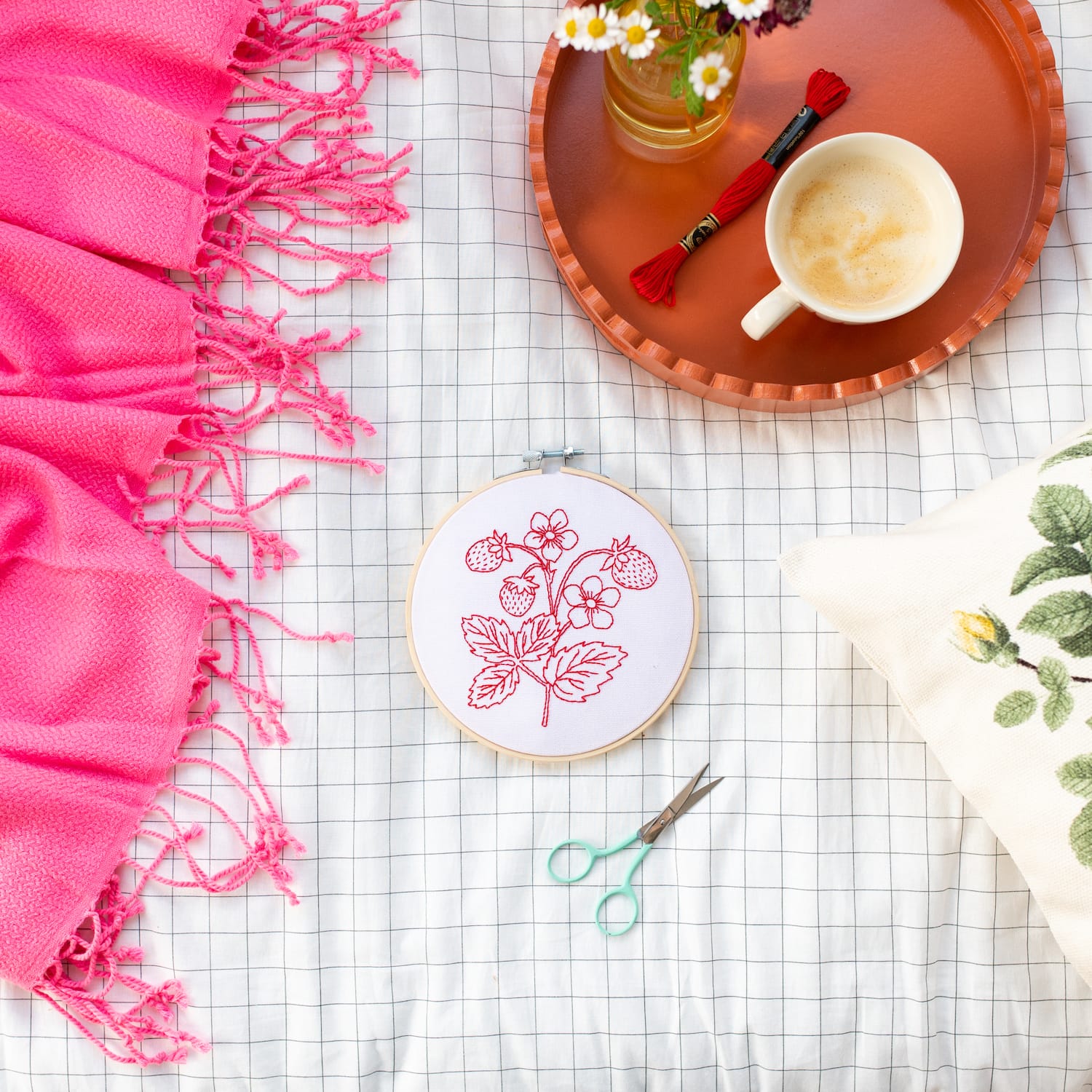 Cotton Clara Strawberry Embroidery Hoop Kit