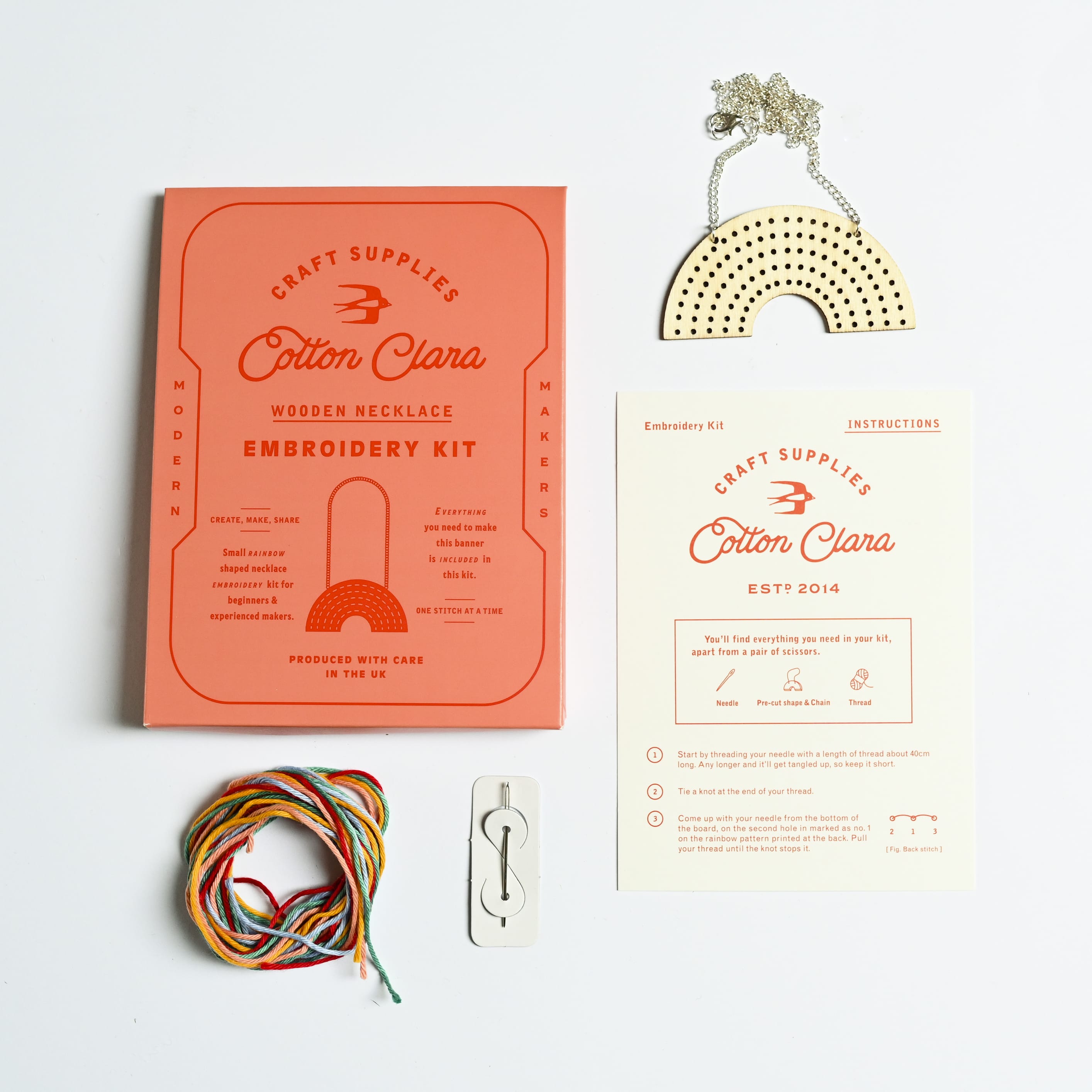 Cotton Clara Wooden Boards Rainbow Necklace Embroidery Board Kit