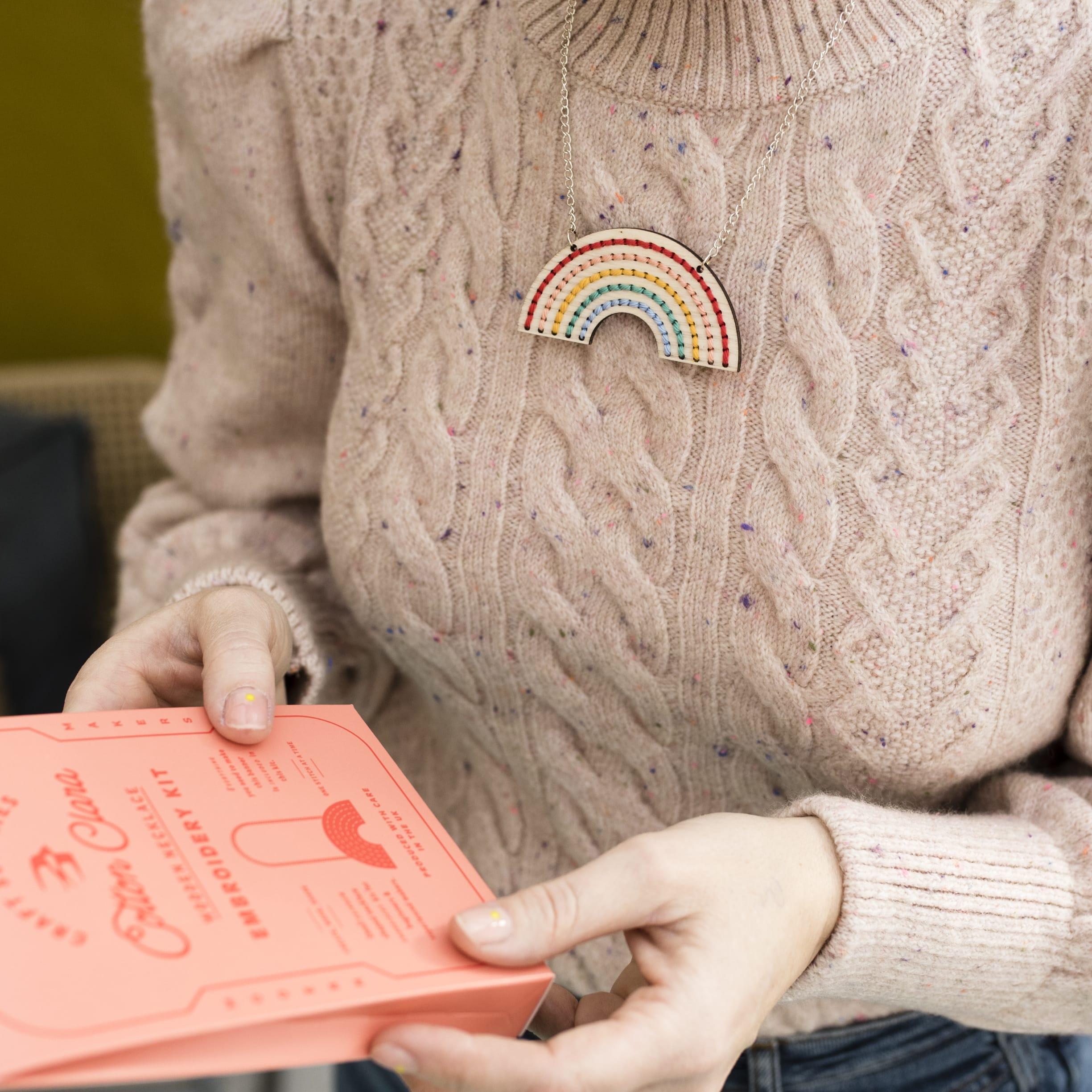 Cotton Clara Wooden Boards Rainbow Necklace Embroidery Board Kit