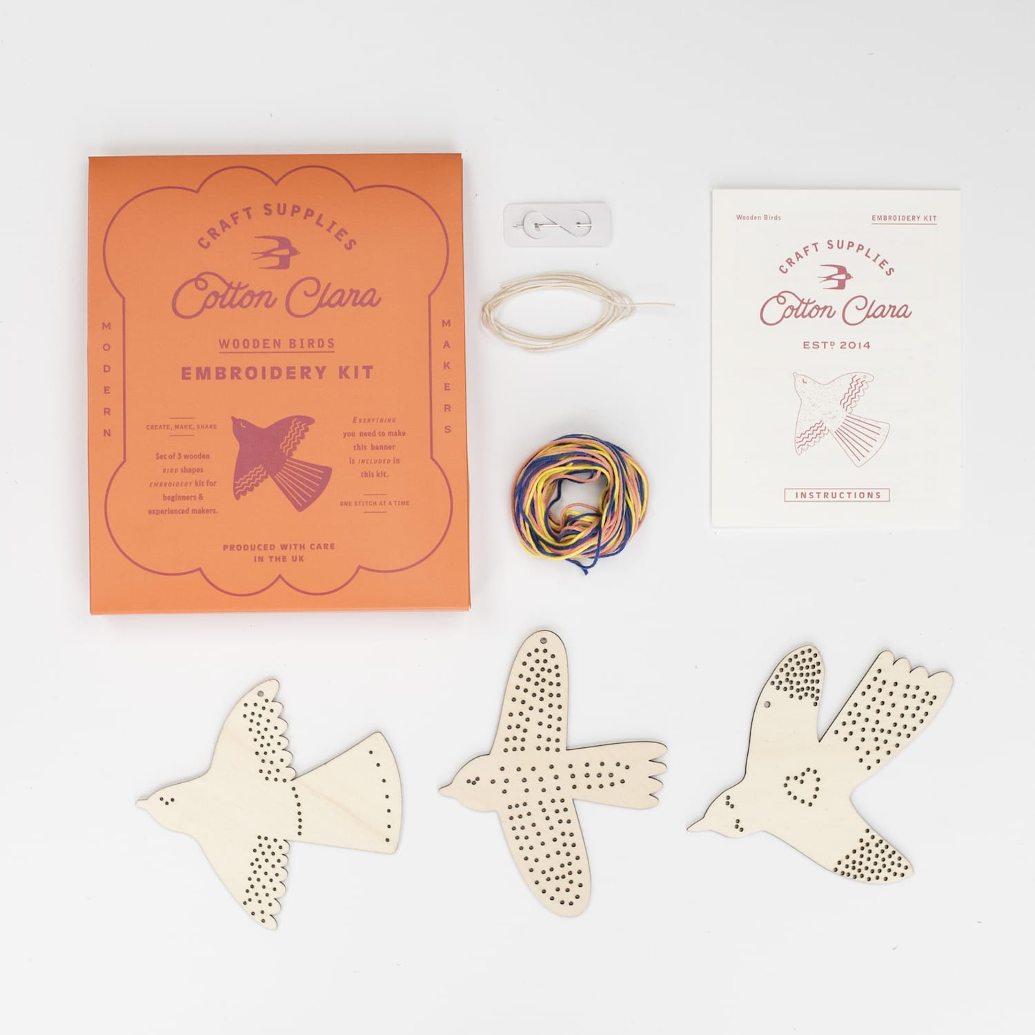 Cotton Clara Wooden Boards Wooden Bird Embroidery Kit – Beginner-Friendly DIY Garland or Hanging Decorations