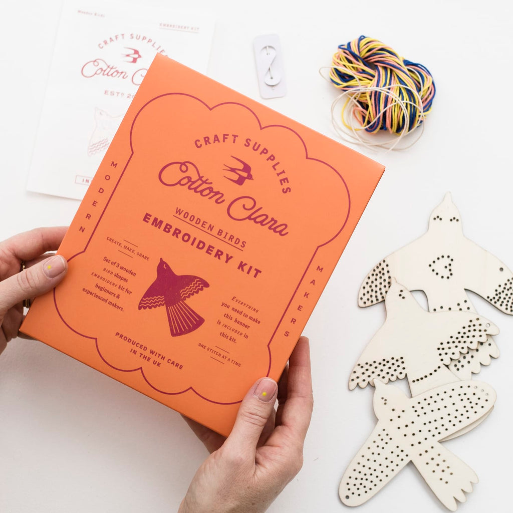 Cotton Clara Wooden Boards Wooden Bird Embroidery Kit – Beginner-Friendly DIY Garland or Hanging Decorations