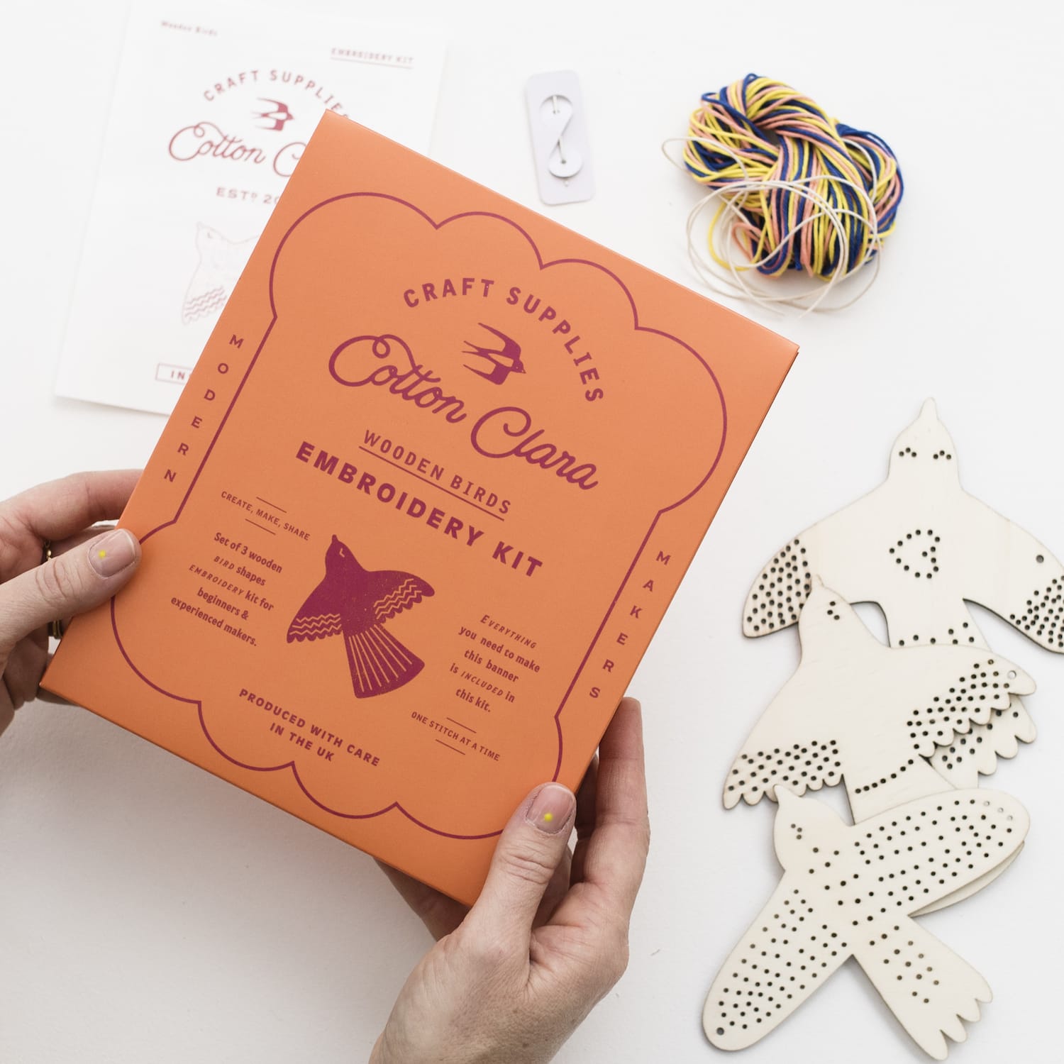 Cotton Clara Wooden Boards Wooden Bird Embroidery Kit – Beginner-Friendly DIY Garland or Hanging Decorations