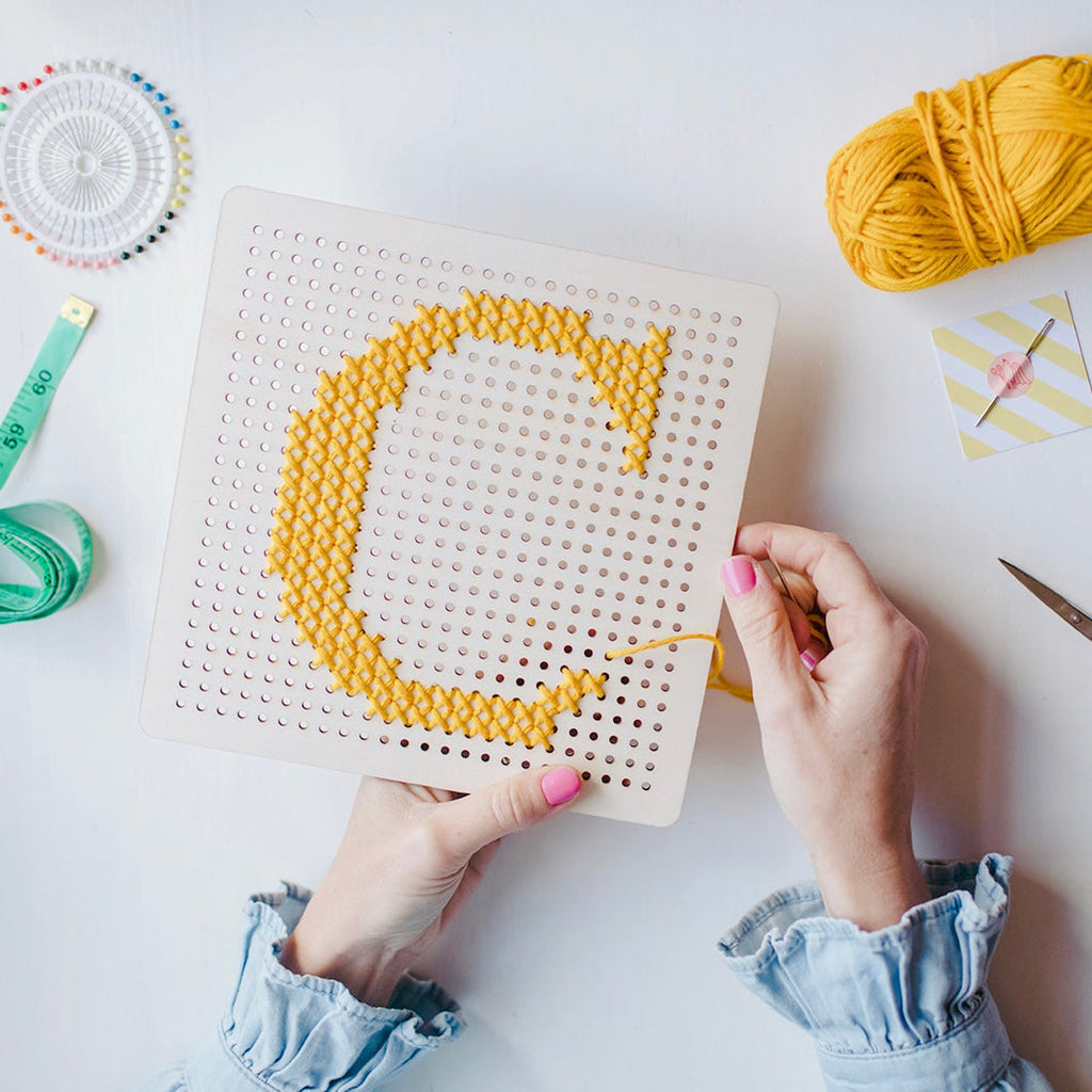 Mustard Cross Stitch Wooden Peg Board Kit