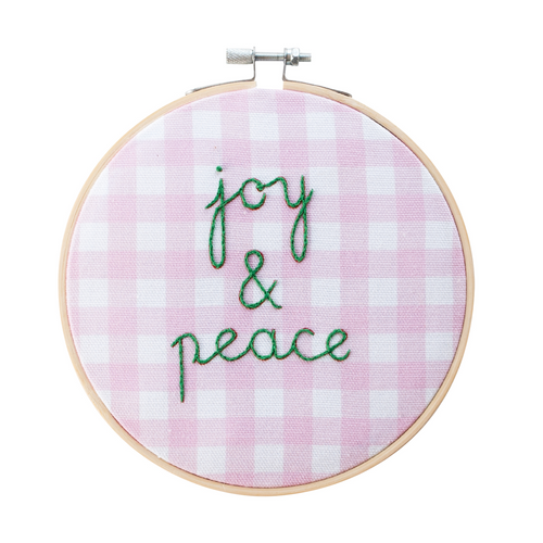 Joy and Peace Gingham Embroidery Hoop Kit