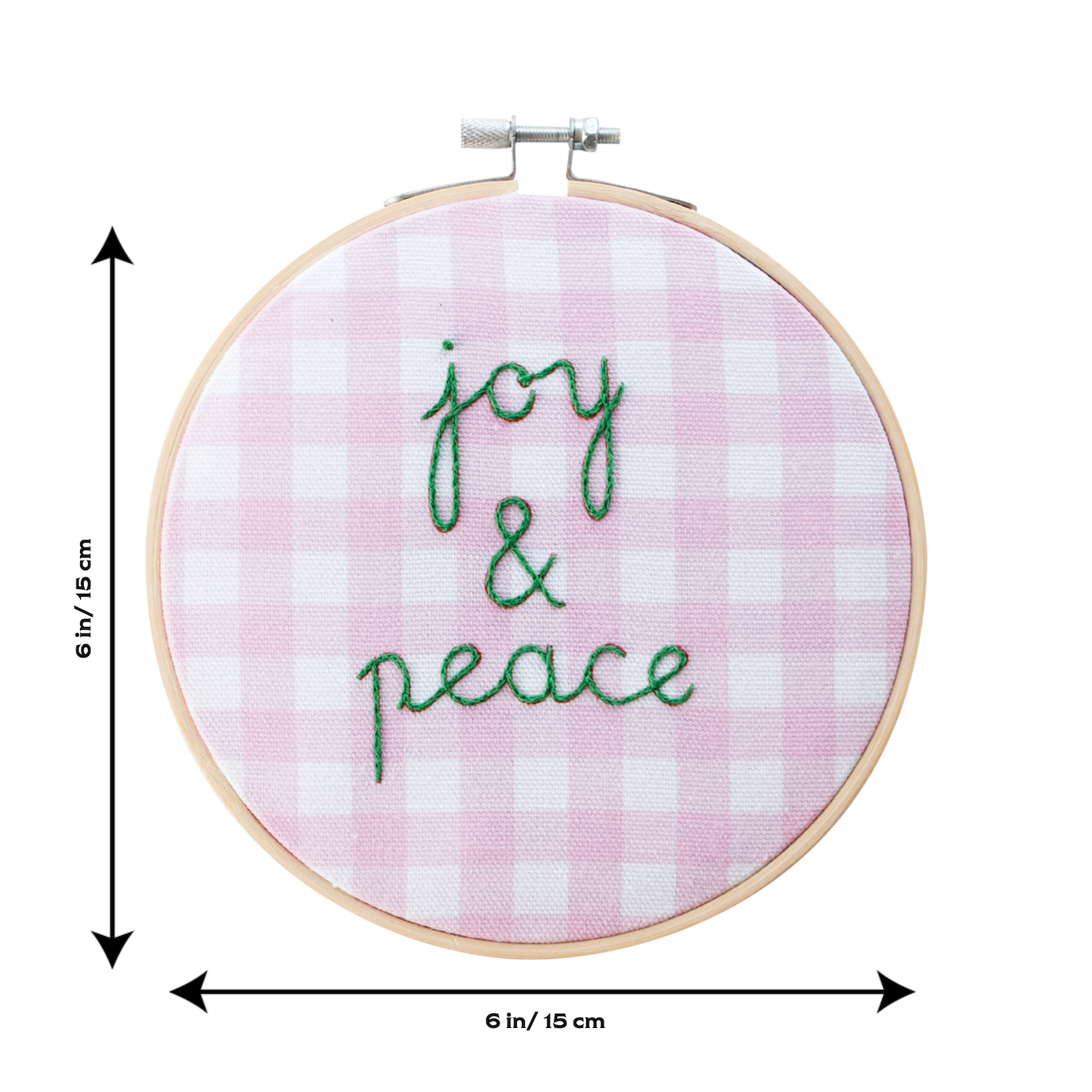 Joy and Peace Gingham Embroidery Hoop Kit