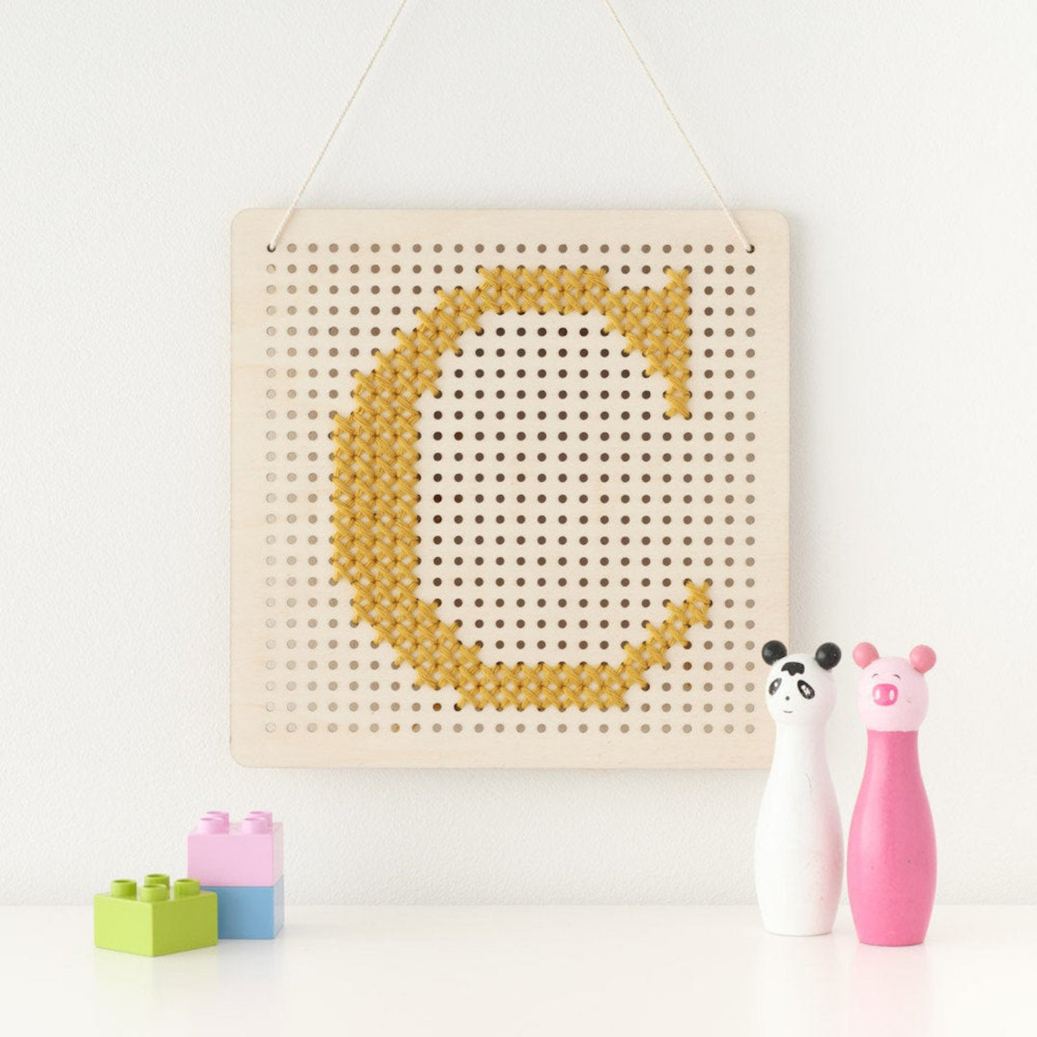 Mustard Cross Stitch Wooden Peg Board Kit